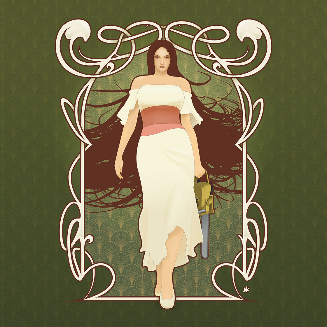 Mucha Chainsaw — illustration by Wouter Arts